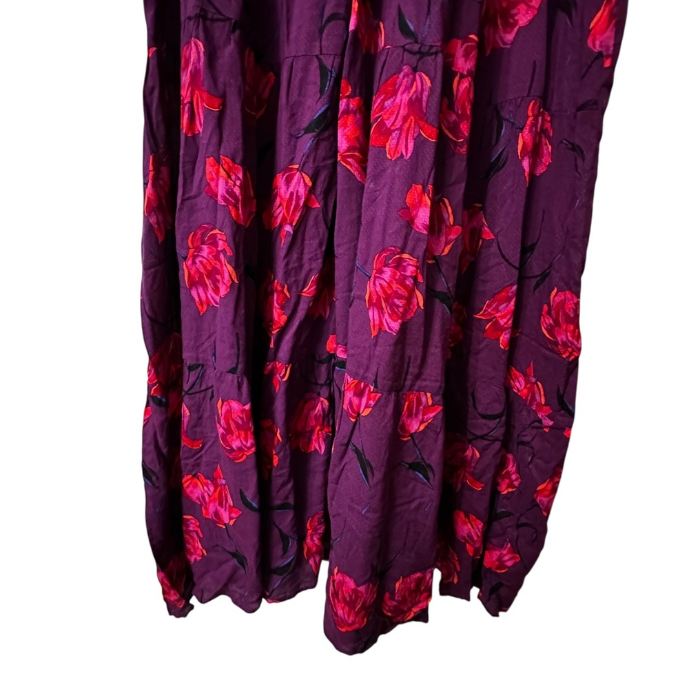 A New Day Maxi Dress Floral Print Long Sleeve Casual Purple Red XXL Tiered - Picture 4 of 10
